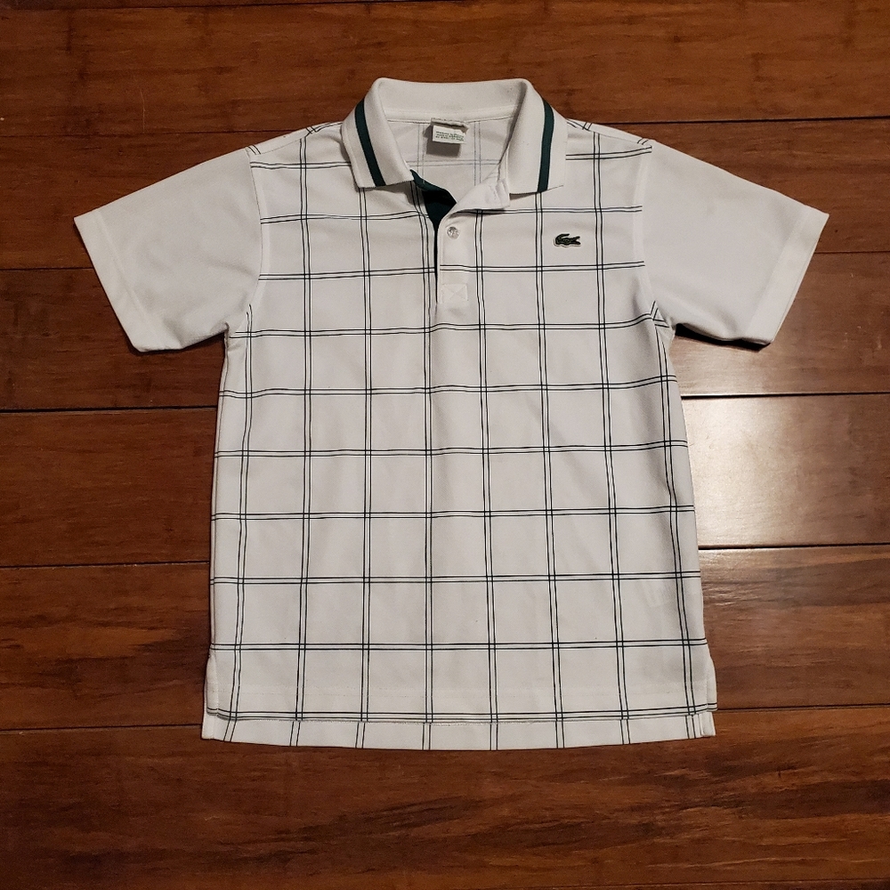 Lacoste Kids White and Green Checkered Polo Shirt